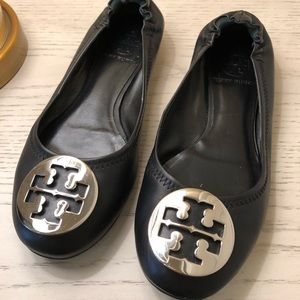 Tory Burch Minnie Travel Ballet flats in black.